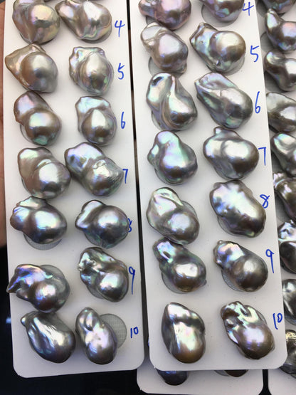 1 pair AAA 12-16x18-25mm Gray Flame ball Pearl Pairs - half hole - large Baroque freshwater pearl pairs,FL15-3A-8-62