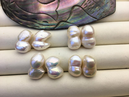 2 pairs AA+ 11-13mm Big White Gourd baroque pearls-white baroque pairs,White Baroque Pearl,DIY,ZS-114-2