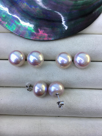 1 pair AAA 11.5-12mm purple rainbow button round Pearl Stud Earrings, freshwater pearl earrings, classic pearl studs, SE1-069-26