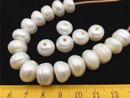 20pcs Very Big AA 13-14mm white button freshwater pearls,2mm hole,Rondelle pearl Beads,pearls for leather,SM13-2A-2