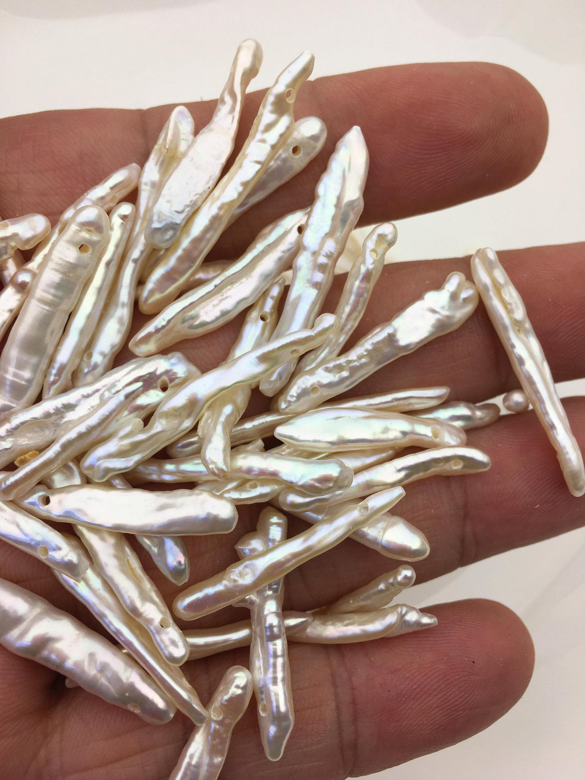 20pcs AAA 4-6mm white Toothpick Freshwater Pearls, top two-eight drill hole,ZS-80-4