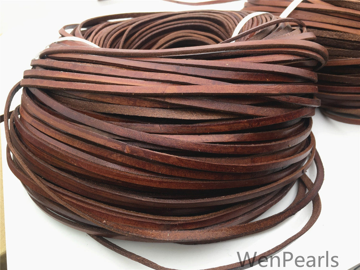 4mmx2mm Flat Natural Color Leather Cord,Select Length,Wholesale Jewelry Supplies,Distressed Matte Finish,LC4-015