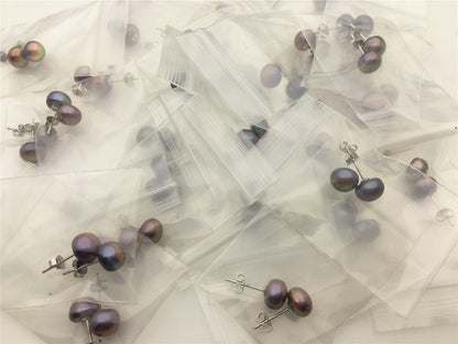 AAA+ 7.5-8.5mm Black Rainbow Pearl Stud Earrings, pearl earrings, S925 Sterling Silver, classic pearl studs, SE1-067