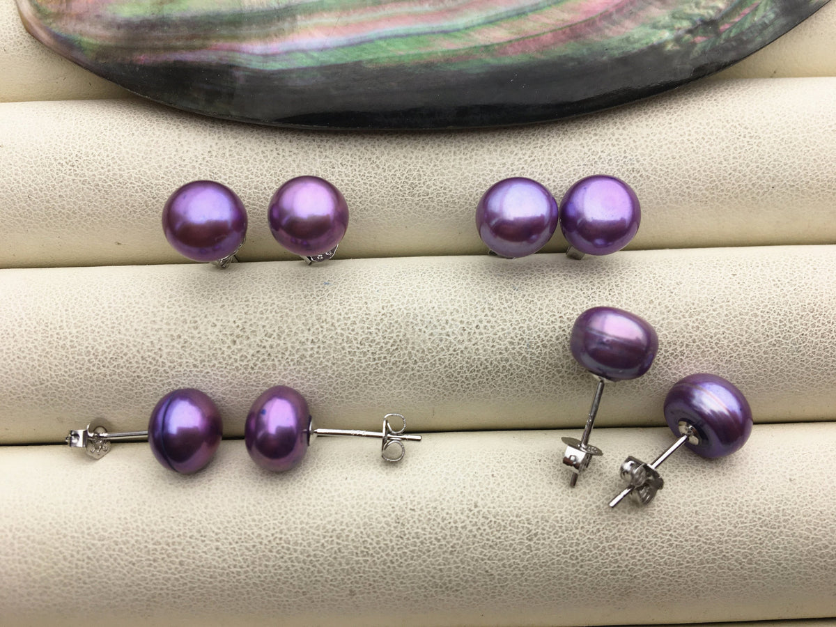 1 pair AAA 6-7mm Purple Pearl stud earrings,S925 Sterling Silver,Wedding,violet pearl earrings,purple jewelry,SE1-003