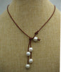 Round pearl, high luster, Leather Pearl Necklace, Pearl Leather Necklace, White Freshwater pearl, Light brown Leather Pearl necklace, Le1-094