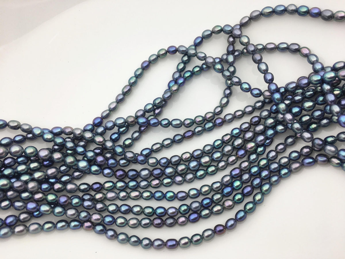 AAA 4-4.5mm black blue rice freshwater pearls,LR4-3A-45