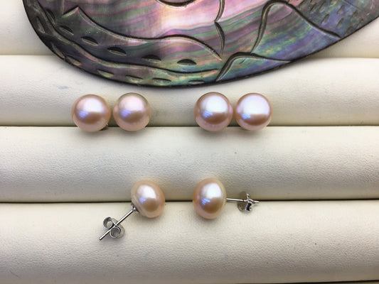1 pair AAA 10-11mm light purple button round Pearl Stud Earrings, freshwater pearl earrings, classic pearl studs, SE1-T43