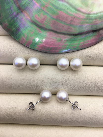 AAA 9-9.5mm White Round Fresh Water pearl stud earrings, Bridal Earrings-Wedding Jewelry-Bridal jewelry-Birthday gift, SE3-090