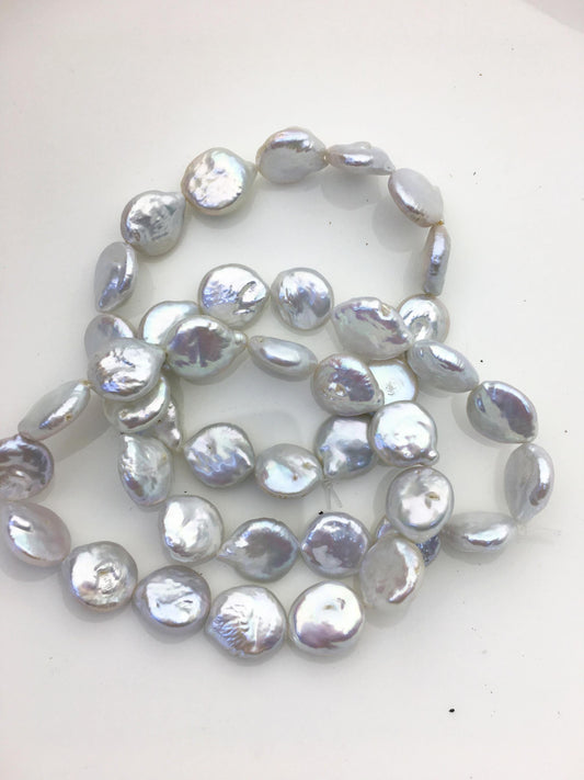 1pc 7 inchs AA+ 11-12mm White Coin Freshwater pearl Elastic string Bracelet,B8-005