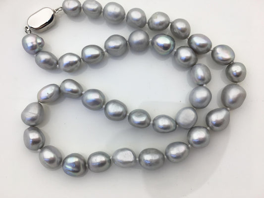 17.5'' AAA 9.3-10.3mm gray nugget pearl Necklace,NPN1-T75