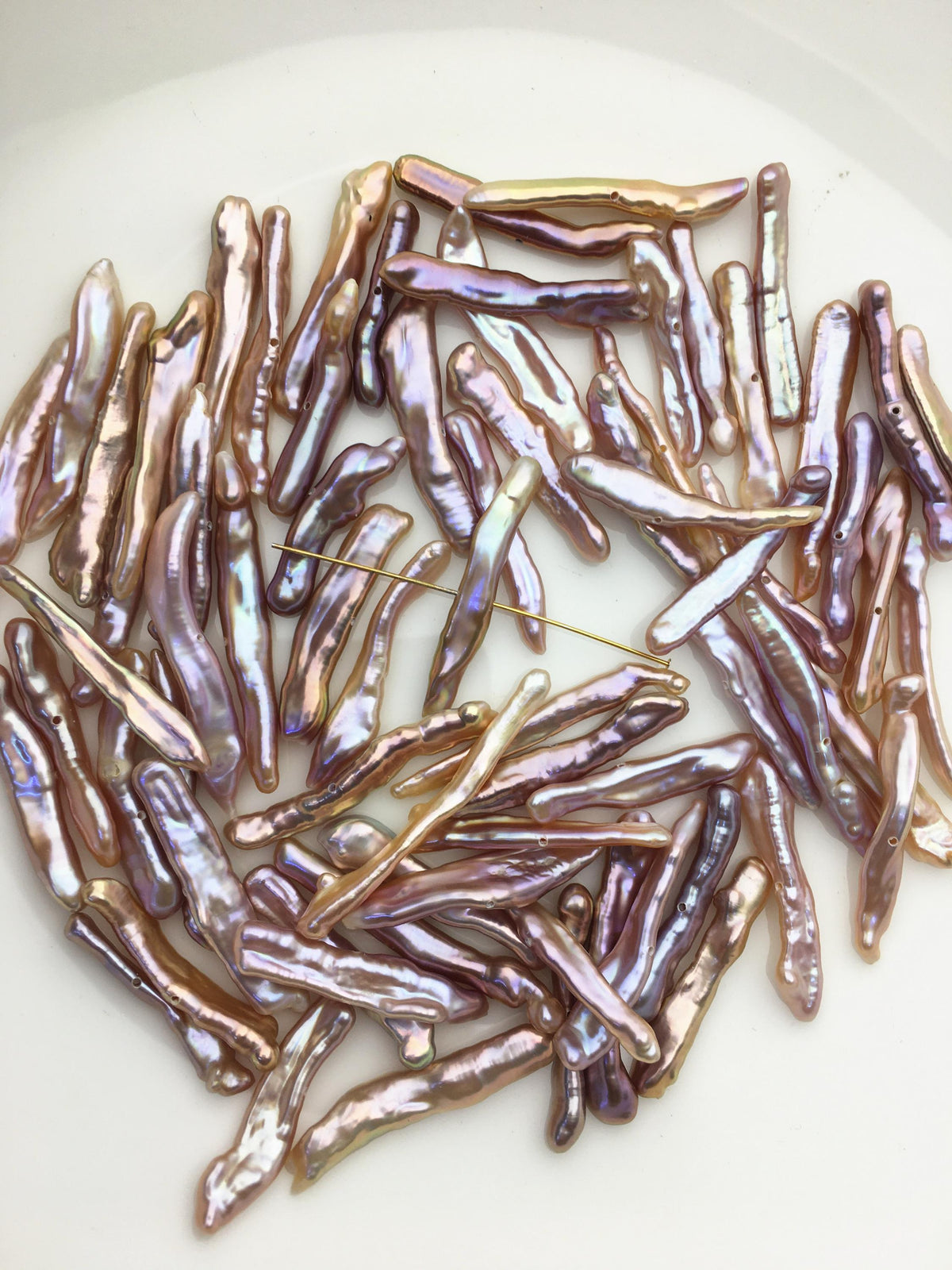 30pcs AAA 4-6mm natural purple rainbow Toothpick Freshwater Pearls, center drill hole,ZS-80-37