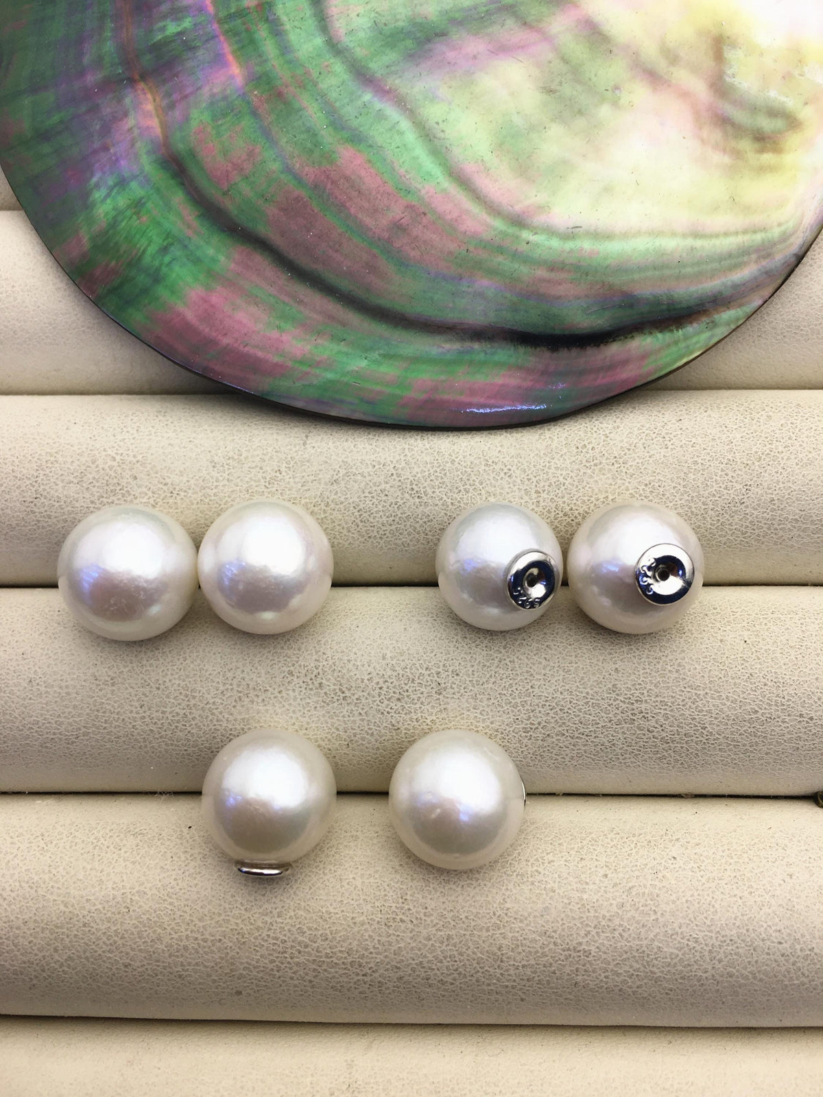 1 pair AA+ 12-13mm White round edison silver freshwater pearl Pair,ED11-3A-2-38