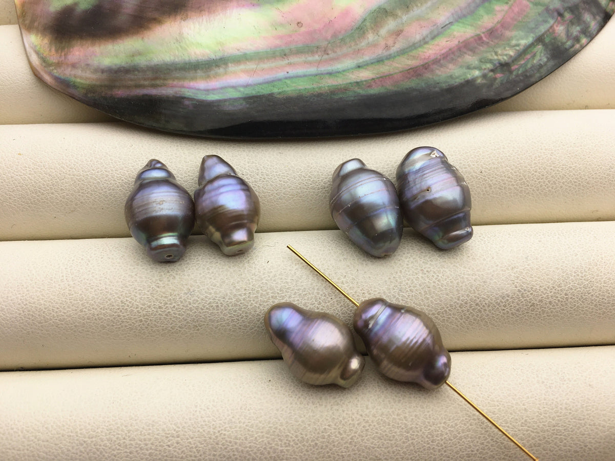 2pairs AA 11-12mm Gray baroque Freshwater Pearl loose Beads Pair,0.8mm through hole,ZS-103-37-19