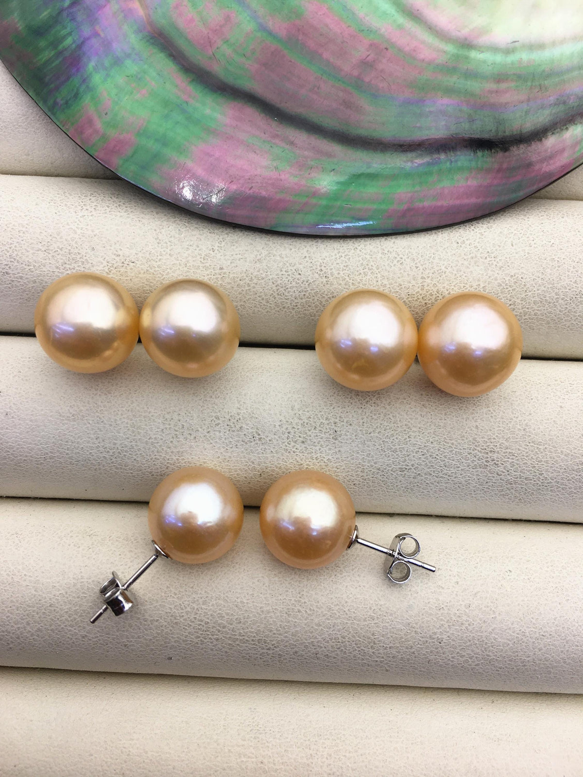 1 pair AAA 11-12mm orange round edison pearl stud earrings,SE3-T9-67