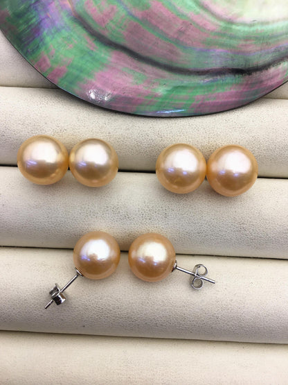 1 pair AAA 11-12mm orange round edison pearl stud earrings,SE3-T9-67
