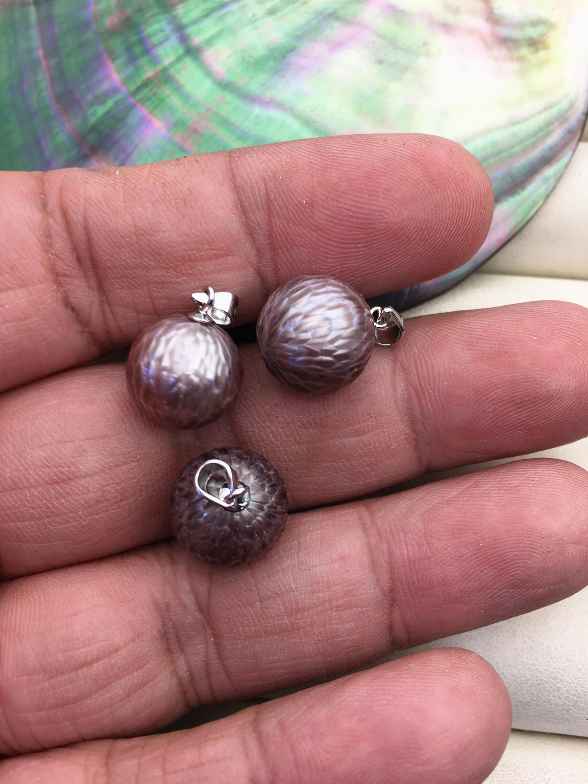 1pc AAA 12-13mm Purple Freshwater Pearl pengdant - sterling silver - Hand Carved - NC1-042