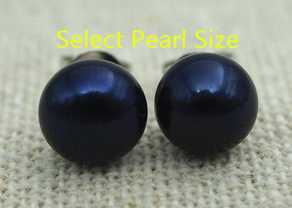 Select 4/5/6/7/8/9/10mm size Black Pearl Stud Earrings, Select Size, AAAA pearl earrings, Sterling Silver, classic pearl studs, SE1-017
