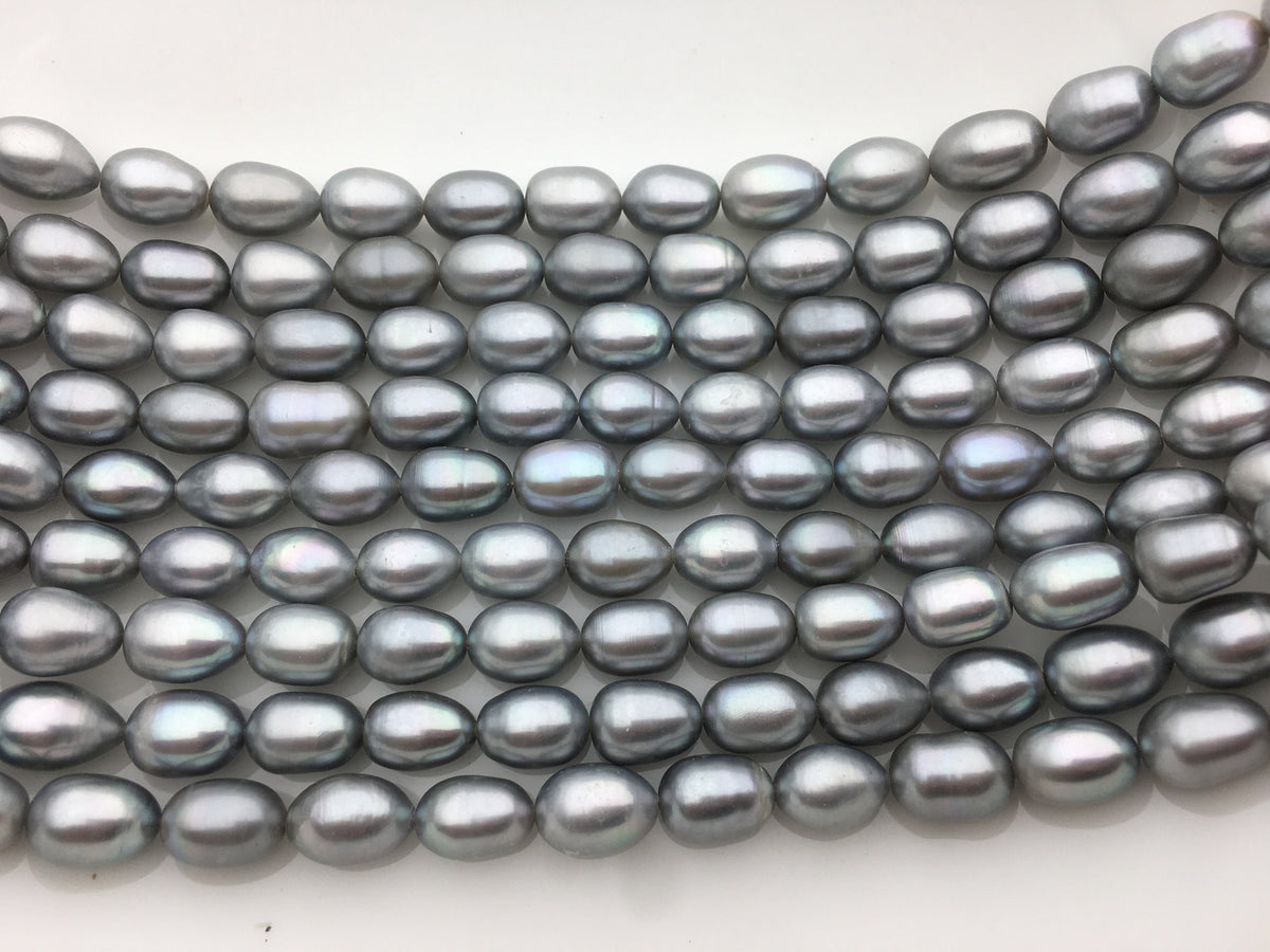 AA+ 8.4-9.3x11-13mm Gray long rice Freshwater pearl, for leather pearl necklace, Cultured pearl, white oval pearl necklace, LR9-T9