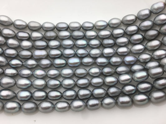 AA+ 8.4-9.3x11-13mm Gray long rice Freshwater pearl, for leather pearl necklace, Cultured pearl, white oval pearl necklace, LR9-T9