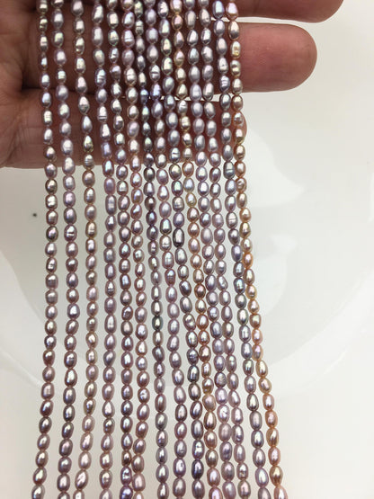 Purple Rice Freshwater Pearl Strand — 3–3.5 × 4–5 mm