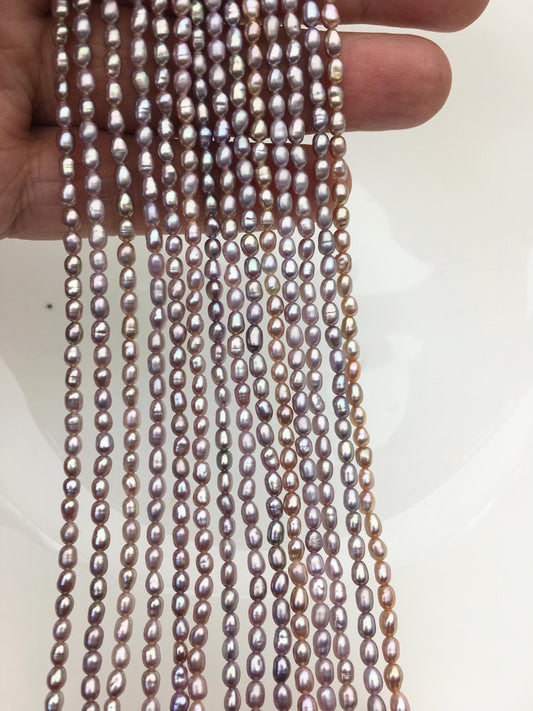 Purple Rice Freshwater Pearl Strand — 3–3.5 × 4–5 mm
