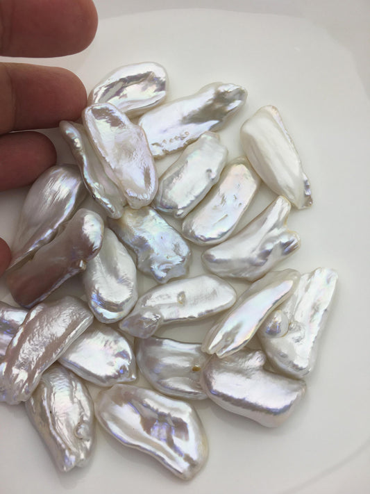 11pcs AAA 14-16mm big white thick biwa keshi Freshwater Pearls, no hole,ZS-80-1-10