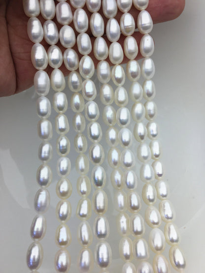 AAA- 7.3-8mm x 9.5-11mm Cultured White Freshwater Rice Pearls beads, drop pearl necklace, diy pearl beads, gift for her, LR8-2A-1