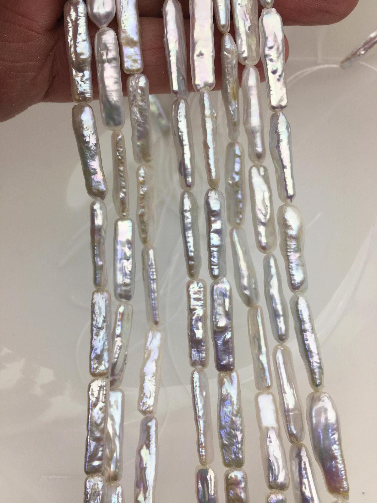 15.5'' AA+ 5-6mm White rectangle pearls,ZS-80-17