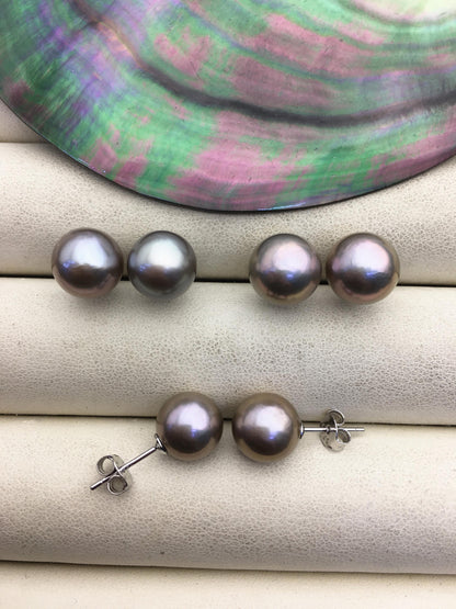 AAA 9-10mm gray round edison pearl stud earrings,S925 Sterling Silver stud earrings,wedding pearl earrings,SE3-T9-6