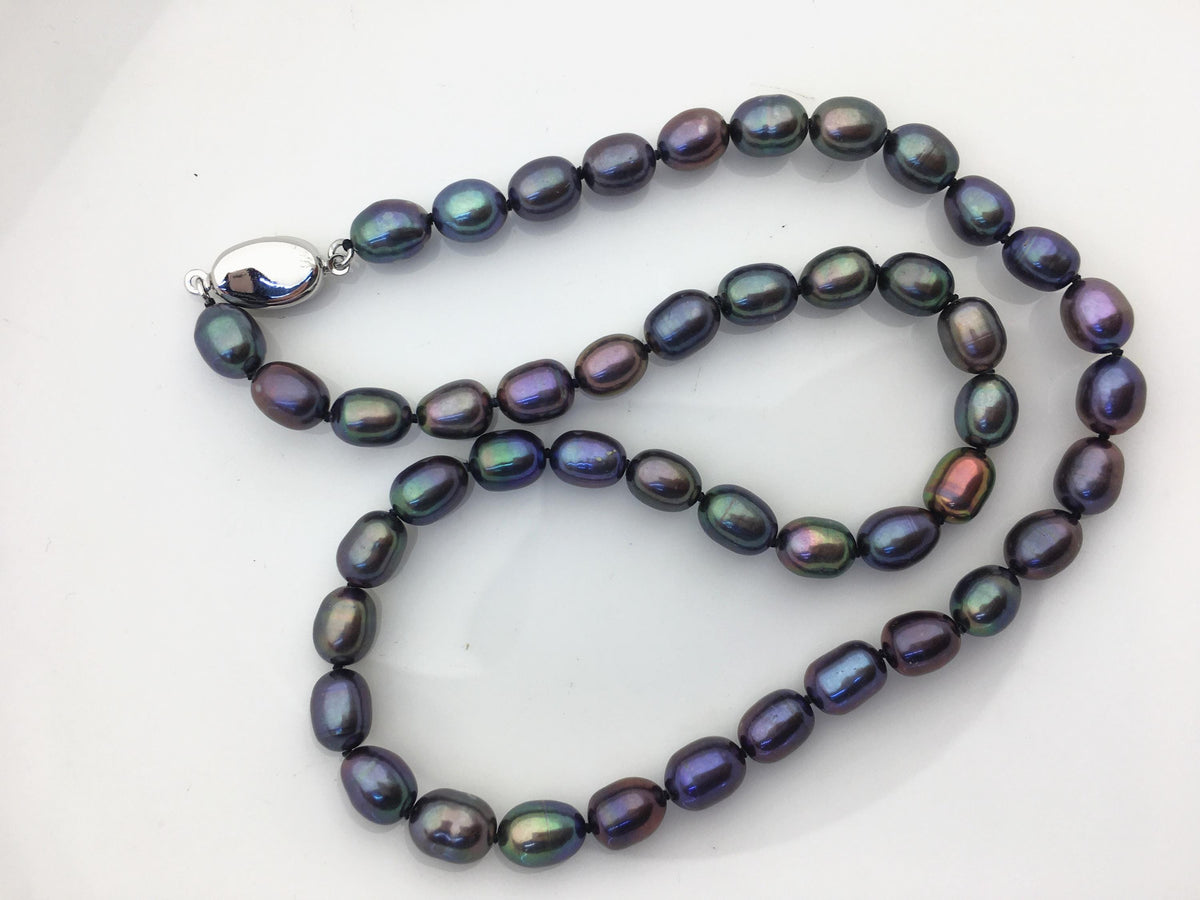 17.5'' AA+ 6-7mm green rice freshwater Pearl necklace,NPN1-T35