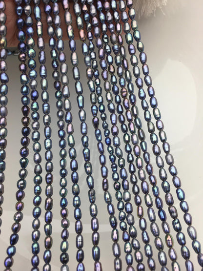 AAA 3-3.5mm black blue rainbow rice pearls, full strand, oval loose pearl beads, diy pearl, ultured pearl, diy pearl beads, LR3-3A-37