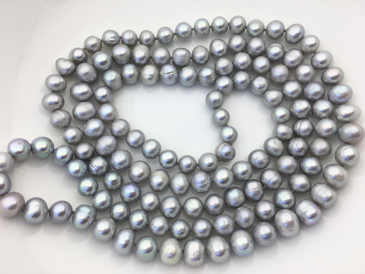 48'' 9mm Gray Near round potato Pearl Necklace, dark gray Pearl necklace, gray round pearl, wholesale, NPN1-002