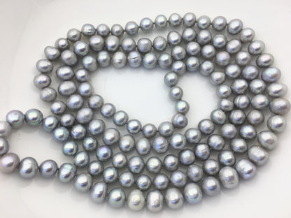 48'' 9mm Gray Near round potato Pearl Necklace, dark gray Pearl necklace, gray round pearl, wholesale, NPN1-002
