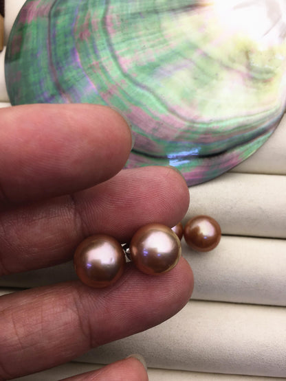 1 pair AAA 11-12mm natural color round edison pearl stud earrings,SE3-T9-32