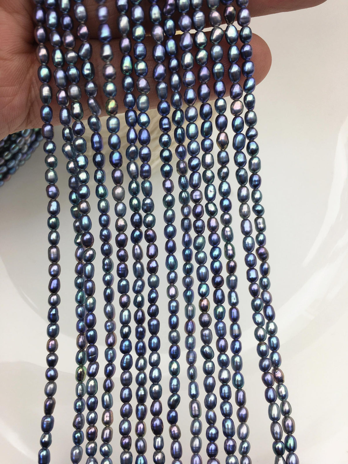 AAA 2.8-3mm deep blue rainbow rice pearls, oval loose pearl beads, diy pearl, genuine pearl, Cultured pearl, diy pearl beads, LR2-3A-25