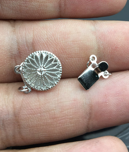 11.5mm Two Rows 925 sterling silver flower clasp, 2 strand clasp, push-in pearl clasp, necklace clasp, fashion jewelry findings, ASL-CL-016