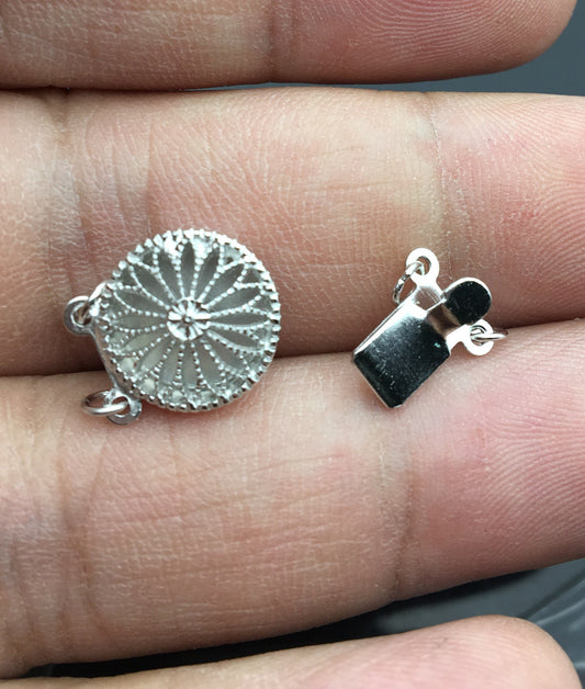 11.5mm Two Rows 925 sterling silver flower clasp, 2 strand clasp, push-in pearl clasp, necklace clasp, fashion jewelry findings, ASL-CL-016