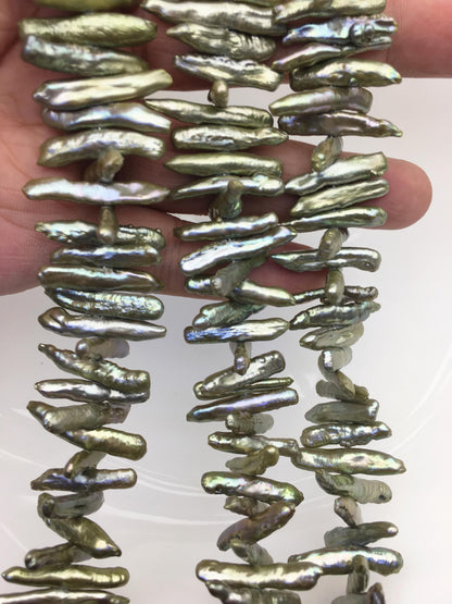 AA+ 4-6mm green Biwa Pearl Necklace,Genuine Fresh Water Pearl,Wedding Necklace,Mothers Day,ZS-80-10-35