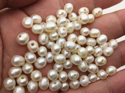 50pcs AA 6-6.5mm 1.6mm large hole white potato freshwater pearl, wholesale, fresh water loose pearl string wholesale in bulk, CR6-2A-1