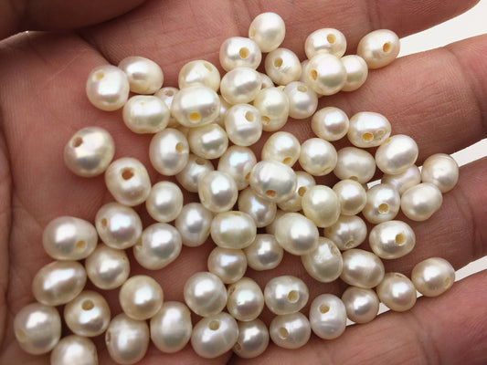 50pcs AA 6-6.5mm 1.6mm large hole white potato freshwater pearl, wholesale, fresh water loose pearl string wholesale in bulk, CR6-2A-1