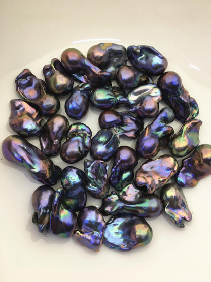 20pcs A 14-18mm black blue baroque Flame ball Pearl - one side good - no hole,FL15-T4-28