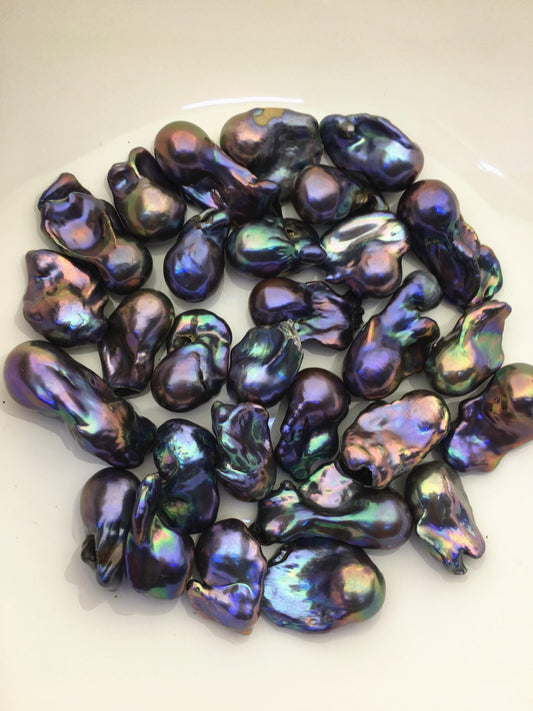 20pcs A 14-18mm black blue baroque Flame ball Pearl - one side good - no hole,FL15-T4-28