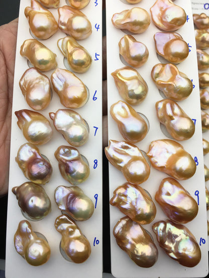 1 pair AAA 13-15mm Natural pink peach Rainbow Flame ball Pearl Pairs - large Baroque freshwater pearl pairs, Fire Ball Pearl, FL15-3A-8-21