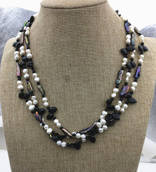 20'' three rows white black freshwater fashion necklace,NPN1-T60