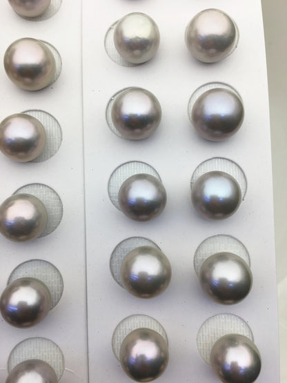 2 pairs AAA 12-13mm Gray Round edison freshwater pearl,half hole, RP12-3A-3