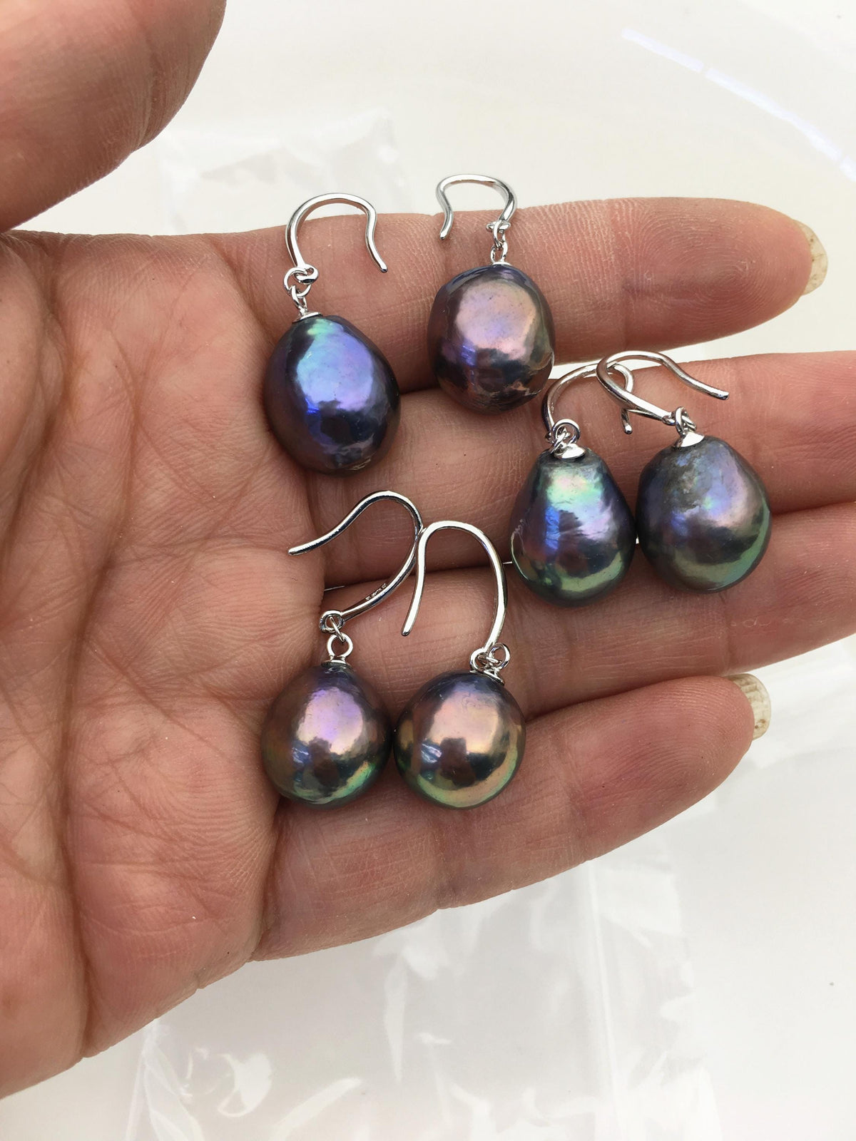 AAA 12-13mm black rainbow drop edison freshwater pearl dangle earrings,silver sterling silver dangle earrings,SE3-T9-45