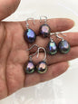 AAA 12-13mm black rainbow drop edison freshwater pearl dangle earrings,silver sterling silver dangle earrings,SE3-T9-45