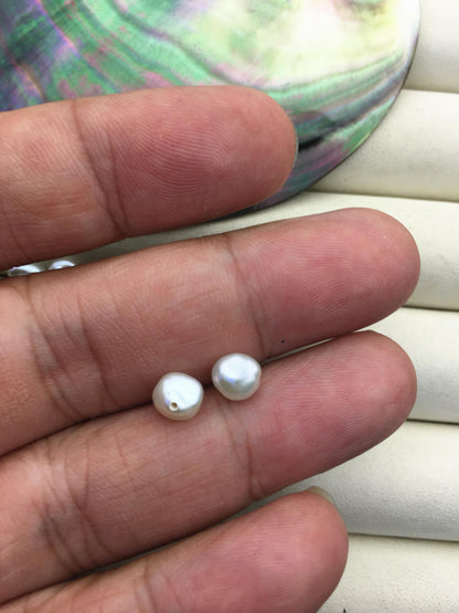 2 pairs AAA 6-7mm White keshi pearls Pair, for make stud earrings, half hole, loose pearl beads, very high luster, ZS-127-62-1