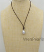 Gray Flameball pearl and leather necklace, Baroque Freshwater Pearl Drop Necklace, Flaming ball pearl necklace, wholesale, Le4-057