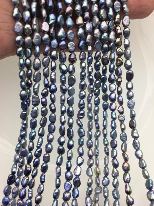 AAA- 4-5mm black blue nugget freshwater pearls,irregular nugget freshwater pearl strand,LM4-3A-6